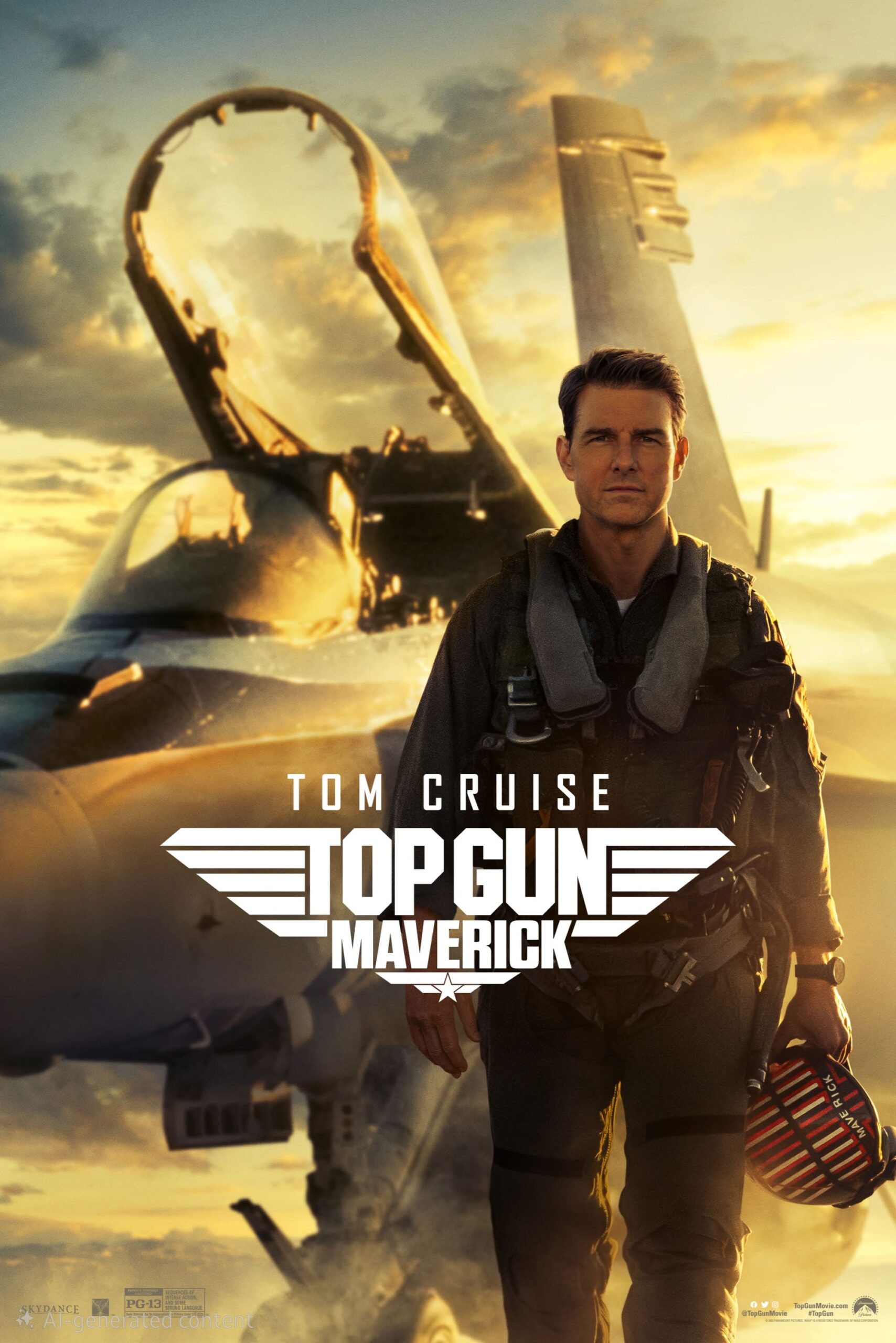 A pilot in flight gear stands in front of a fighter jet at sunset, holding a helmet. Text reads: Tom Cruise Top Gun Maverick, available now on Colombia IPTV.