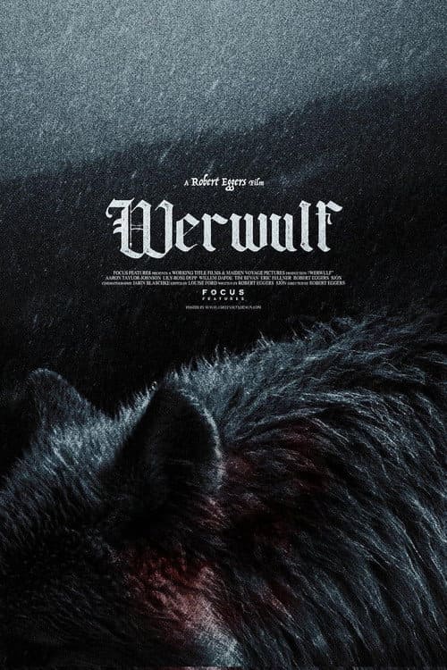 Close-up of a black wolf's fur, partially visible in the foreground. At the top, gothic text reads A Robert Eggers film: Werwulf against a dark, moody background—evoking the shadowy atmospheres found on Colombia IPTV thrillers.
