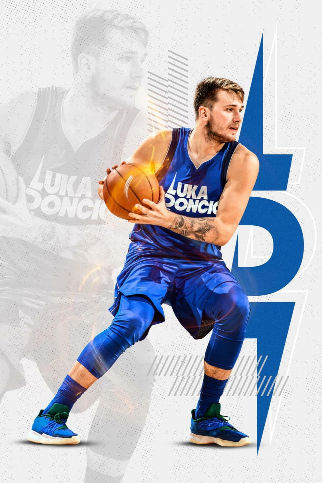 A basketball player in a blue uniform holds a ball and prepares to pass. Bold blue letters and dynamic graphics are in the background, with a faded image of the player behind him—capturing the vibrant energy often seen on Colombia IPTV sports channels.