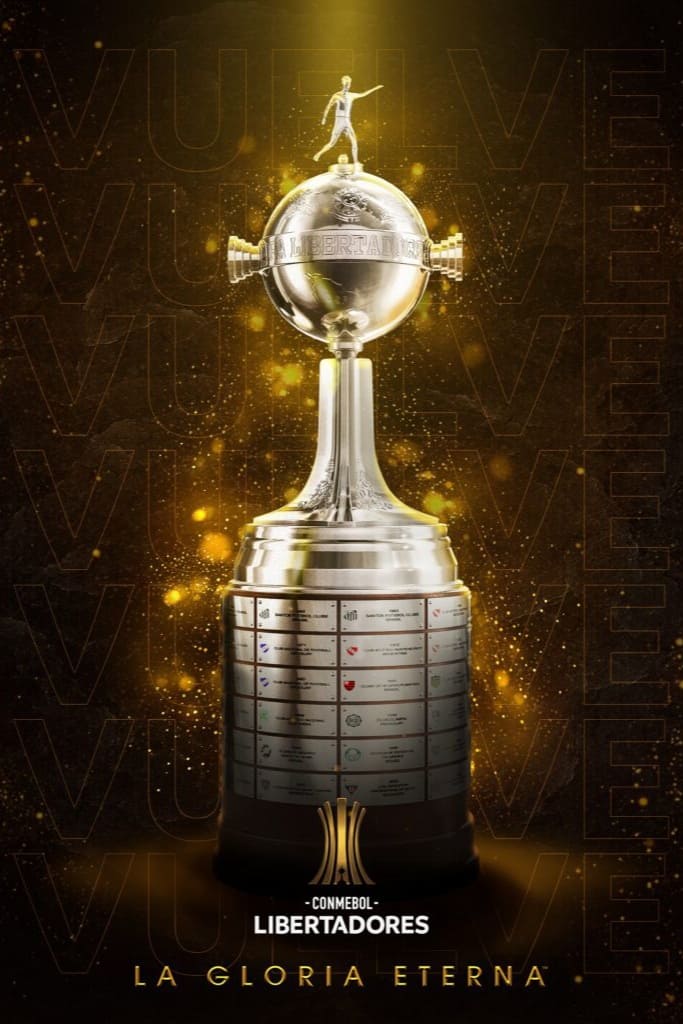 The CONMEBOL Libertadores trophy on a glowing golden background, with VIVE repeatedly in the background and the phrase LA GLORIA ETERNA at the bottom—celebrate every moment like never before with Colombia IPTV.