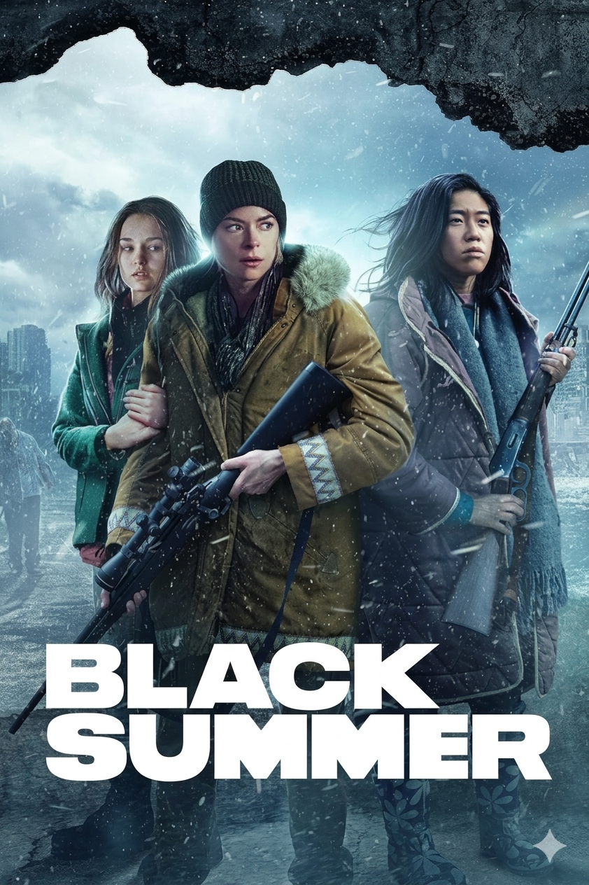 Three women in winter clothes stand together in a snowy, desolate city. Two hold rifles, looking alert and determined as if ready to face any threat on the horizon. The words BLACK SUMMER are displayed in bold white letters at the bottom, evoking the gripping tension you’d expect from a Colombia IPTV thriller.