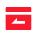 A red icon resembling a file folder with a white arrow pointing left inside it, set against a white background—perfect for representing Colombia IPTV services.