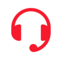 A red headset icon with a microphone, viewed from the front, on a white background—perfect for representing Colombia IPTV customer support services.